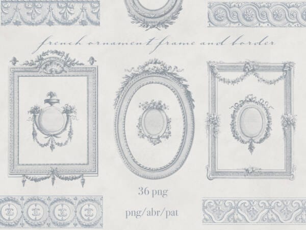 【Photoshopブラシ・パターン】French ornament frame and border フレンチオーナメントフレームアンドボーダー【png,abr,pat】