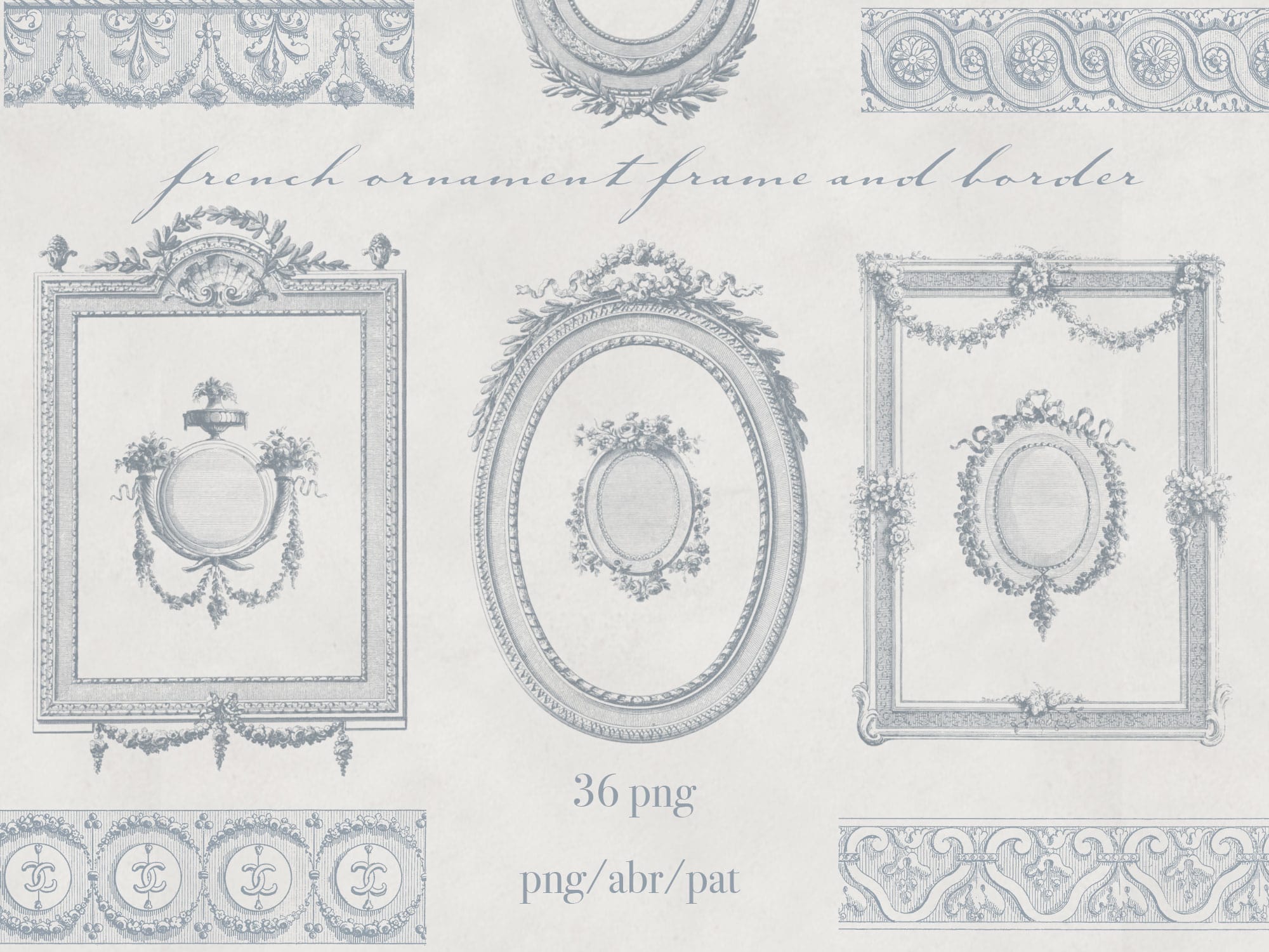 【Photoshopブラシ・パターン】French ornament frame and border フレンチオーナメントフレームアンドボーダー【png,abr,pat】